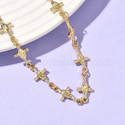 Clear Cubic Zirconia Cross with Virgin Link Chains Bracelet&nbsp;BJEW-G773-05G