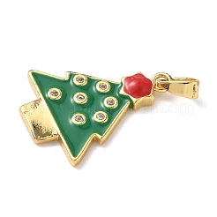 クリスマスブラスマイクロパヴェキュービックジルコニアペンダント  エナメル  ゴールドカラー  クリスマスツリー  22x17x2.5mm  穴：5x3mm&nbsp;LS-KK-K305-07C-02