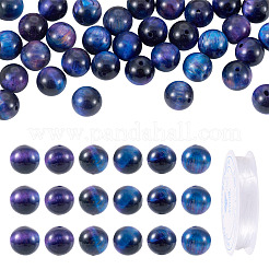 天然タイガーアイビーズ1連  染め＆加熱  ラウンド  ミッドナイトブルー  10mm  穴：1mm  約38個/連  14.88~14.96インチ（37.8~38cm）&nbsp;G-TA0002-65A