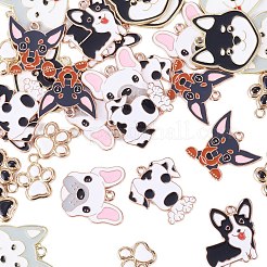 32個8スタイルアロイエナメルペンダント  カドミウムフリー＆鉛フリー  犬/足跡チャーム  ライトゴールド  ミックスカラー  17.5~25.5x14.5~24x1~2.5mm  穴：1.6~2mm  4個/スタイル&nbsp;ENAM-TA0004-18