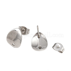 変色しない304ステンレススチールの楕円形スタッドピアス金具  カン付き  ステンレス鋼色  11x8.5mm  穴：1.5mm  ピン：0.8mm&nbsp;X-STAS-R063-39