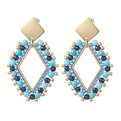 3 Pairs Rhombus Mixed Stone & Glass Seed Beads Dangle Stud Earrings&nbsp;EJEW-MZ00666