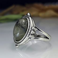 Oval Zinc Alloy Natural Labradorite Finger Rings&nbsp;WG970F5-03