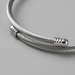 304 Stainless Steel Twist Round Cuff Bangles&nbsp;BJEW-WH0026-06P