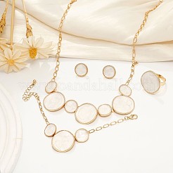 Alloy White Enamel Link Bracelets & Stud Earrings & Pendant Necklaces & Rings Sets&nbsp;FS-WG9902A-01