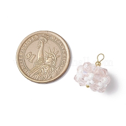 ガラスチャーム  花  ガラスシードビーズと真鍮ループ付き  多面カット  ミスティローズ  17.5x16mm  穴：2.3mm&nbsp;PALLOY-MZ00673-06