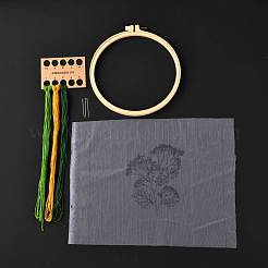 DIY透明生地刺繡キット  ポリウレタン弾性繊維とプラスチックフレーム＆鉄針＆色糸付き  花柄  21x20x0.9cm  内径：18のCM&nbsp;DIY-K032-78D