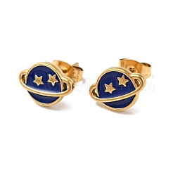Ion Plating(IP) Enamel Planet with Star Stud Earrings with 316 Surgical Stainless Steel Pins&nbsp;EJEW-A081-06G