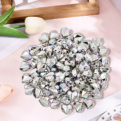 UVメッキ不透明CCBプラスチックビーズ100個  虹色の  ハート  多面カット  銀  13x14.5x8.5mm  穴：1.8mm&nbsp;MACR-PA0001-20