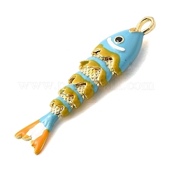 ラックメッキ真鍮チャーム  キュービックジルコニアエナメル  魚のチャーム  長持ちメッキ  鉛フリー＆カドミウムフリー  ライトスカイブルー  46x10.5x7.5mm  穴：4x2.5mm&nbsp;KK-A268-05G-C05