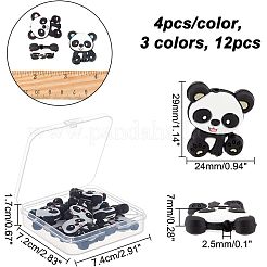 12 個 3 色食品グレードの環境に優しいシリコーン焦点ビーズ  パンダ  ミックスカラー  29x24x7mm  穴：2.5mm  4個/カラー&nbsp;SIL-CA0001-28