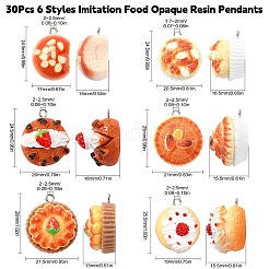 30 個 6 スタイル模造食品不透明樹脂ペンダント  プラチナトーンの鉄製ループ付きケーキ＆パンチャーム  ミックスカラー  24.5~26x17~21.5x13~16.5mm  5個/スタイル&nbsp;FIND-CJ0002-47