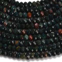 天然のブラッドストーン/ヘリオトロープストーンビーズ連売り  多面カット  ロンデル  8x5.5mm  穴：1.2mm  約69個/連  15.16''（38.5センチメートル）&nbsp;G-Z111-A28