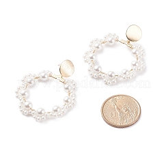 Shell Pearl Paw Print Beaded Big Ring Dangle Stud Earrings&nbsp;EJEW-TA00074
