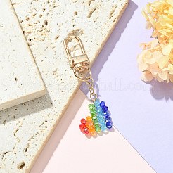 カラフルなガラスのハートのペンダント装飾  合金回転式ナスカン付き  ライトゴールド  6.85cm&nbsp;KEYC-TA00013