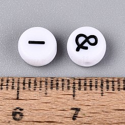 不透明なアクリルビーズ  クラフトビーズ  シンボル模様とフラットラウンド  ブラック  7x3.5mm  穴：1.5mm  約3333個/500g&nbsp;SACR-Q001-10C