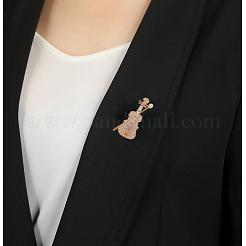 楽器合金ラインストーンブローチ  女性用バイオリンヴィンテージブローチ  ゴールドカラー  43x20mm&nbsp;JEWB-PW0003-07