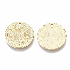 真鍮チャーム  ニッケルフリー  仏教徒  フラットラウンド  18KGP本金メッキ  17x1mm  穴：1.6mm&nbsp;X-KK-N232-60-NF