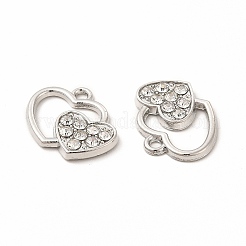 合金ラインストーンチャーム  ダブルハート  プラチナ  14.5x17.5x2mm  穴：1.5mm&nbsp;PALLOY-I217-26P