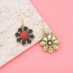 花の合成ターコイズペンダントネックレスとダングルイヤリングセット  合金アクセサリーセット  アンティーク黄金  560mm&nbsp;FS-WGE93E4-01