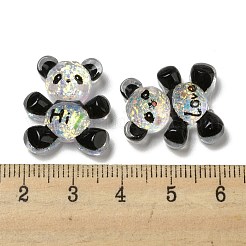クリア樹脂カボション  グリッターパウダーを施したファセットパンダ  ブラック  21x18x7mm&nbsp;RESI-Z019-01