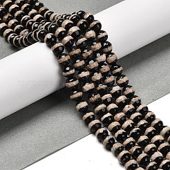 天然なチベットの縞模様dzi agateビーズ連売り  多面カットラウンド  染め＆加熱  ブラック  6~6.5mm  穴：1.3mm  約32個/連  14.76''（37.5センチメートル）&nbsp;G-B079-B01-01