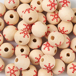 天然木製ビーズ  スノーフレーク模様でラウンド  バリーウッド  5/8インチ（16mm）  穴：4mm&nbsp;WOOD-TAC0010-02A