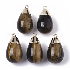 トップゴールドメッキナチュラルミックスジェムストーンペンダント  鉄ループ付き  ティアドロップ  28~29.5x16mm  穴：1.6mm&nbsp;G-T131-02