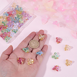 50個のガラスペンダント  蝶  真鍮のループ付き  多面カット  ミックスカラー  16mm  穴：3mm&nbsp;PALLOY-BM00020