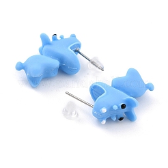 かわいいカバ樹脂スタッドピアス  女性用合金ピン付き動物イヤリング  ブルー  23.5x8x16mm  ピン：0.6mm&nbsp;EJEW-K089-04P