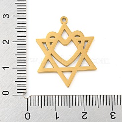 304ステンレスペンダント  レーザー切断  ハートチャーム付きダビデの星  18KGP本金メッキ  27x21.5x1mm  穴：1.5mm&nbsp;STAS-Z076-4G