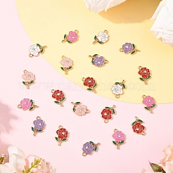 バレルメッキ合金ペンダント20個  エナメルとラインストーン付き  カドミウムフリー＆ニッケルフリー＆鉛フリー  花  ライトゴールド  ミックスカラー  18.5x11.5x2.5mm  穴：1.6mm&nbsp;ENAM-YW0006-58