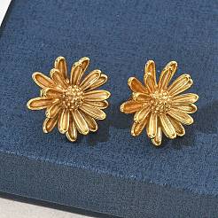 女性用304ステンレススチールスタッドピアス  花  イオンプレーティング（ip）  ゴールドカラー  24x23mm&nbsp;EJEW-K333-18G