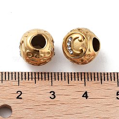 イオンプレーティング(IP) 304 ステンレス ラインストーン ヨーロピアン ビーズ  丸い大きな穴ビーズ  18KGP本金メッキ  文字でのラウンド  文字C  11x10mm  穴：4mm&nbsp;STAS-A092-10C-G