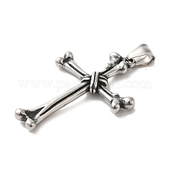 304ステンレススチール製ビッグペンダント  骨の十字架のチャーム  アンティークシルバー  60x36x4mm  穴：9x5mm&nbsp;LS-STAS-D091-06AS