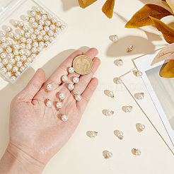 100個の合金ペンダント  プラスチック製の模造パールビーズ付き  ライトゴールド  ラウンド  ホワイトスモーク  11x8mm  穴：1.6mm&nbsp;FIND-AR0006-35