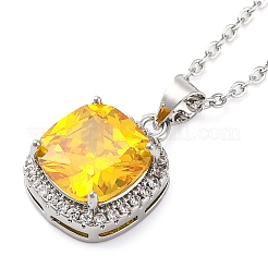 Square Brass Pave Cubic Zirconia Pendant Necklaces for Women&nbsp;NJEW-G156-02P
