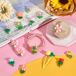 60個15スタイル不透明樹脂カボション  花の混合形状  ミックスカラー  21~27x15~20x5~6.5mm  4個/スタイル&nbsp;RESI-HY0001-03