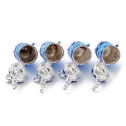 真鍮製祈り箱ペンダント  エナメル  列と花  銀色のメッキ  ブルー  28x18.5x14.5mm  穴：4x6mm&nbsp;KK-D528-16