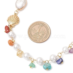 Round Shell Pearl & Natural Keshi Pearl Link Chain Necklaces&nbsp;NJEW-JN05332