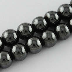 磁気あり合成ヘマタイトビーズ連売り  グレードA  ラウンド  ブラック  4mm  穴：1mm  15.5インチ&nbsp;G-Q893-4mm