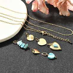 合成ターコイズ＆シェルハートペンダント＆ネックレス＆ブレスレットセット  女性用304ステンレスジュエリーセット  14KGP本金メッキ  18.11インチ（460mm）&nbsp;SJEW-Q002-04G