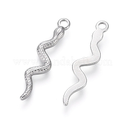 変色しにくい304ステンレススチールペンダント  ヘビ  ステンレス鋼色  28x6x1.5mm  穴：2mm&nbsp;X-STAS-G214-58P