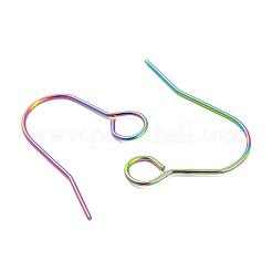 304ステンレススチールピアスフック  水平ループ付きイヤーワイヤー  虹色  20ゲージ  24x29x1mm  穴：5mm  ピン：0.8mm&nbsp;STAS-B047-31MC