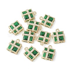 真鍮の舗装キュービックジルコニアペンダント  ライトゴールド  ギフトボックスチャーム  グリーン  15x12.5x5mm  穴：1.6mm&nbsp;KK-G462-44KCG-03