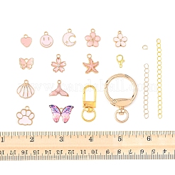 Diyキーホルダー作成キット  合金エナメルチャームを含む  プリント合金ペンダント  鉄アジャスターチェーン  合金製回転スプリングゲート留め金とロブスタークロウ留め金  ピンク  12x10x2mm  穴：2mm&nbsp;DIY-FS0010-17