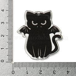 ハロウィーンをテーマにした両面プリントのアクリルパーツ  猫の形  ブラック  38x34x2mm  穴：1.2mm&nbsp;X-OACR-L017-03A