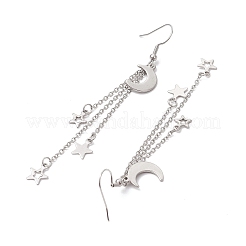 304ステンレススチールタッセルダングルイヤリング（女性用）  ステンレス鋼色  ムーン  91x11mm&nbsp;SA-CJ2DB3