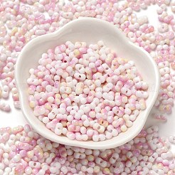 ツートンカラーのベーキングペイントガラスシードビーズ  丸い穴  ピーナッツ  パールピンク  6~6.5x3~3.5x3~3.5mm  穴：1~1.2mm  約4500個/ポンド&nbsp;SEED-F005-01A-11