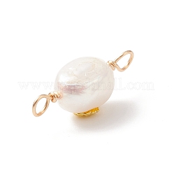 Grade AA Natural Cultured Freshwater Pearl Connector Charms with Golden Tone Alloy Slices&nbsp;PALLOY-JF01996-02